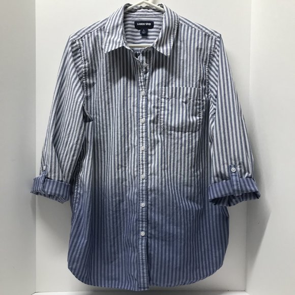 Lands' End Blue & White Striped Ombré Button Down Shirt - Picture 7 of 15
